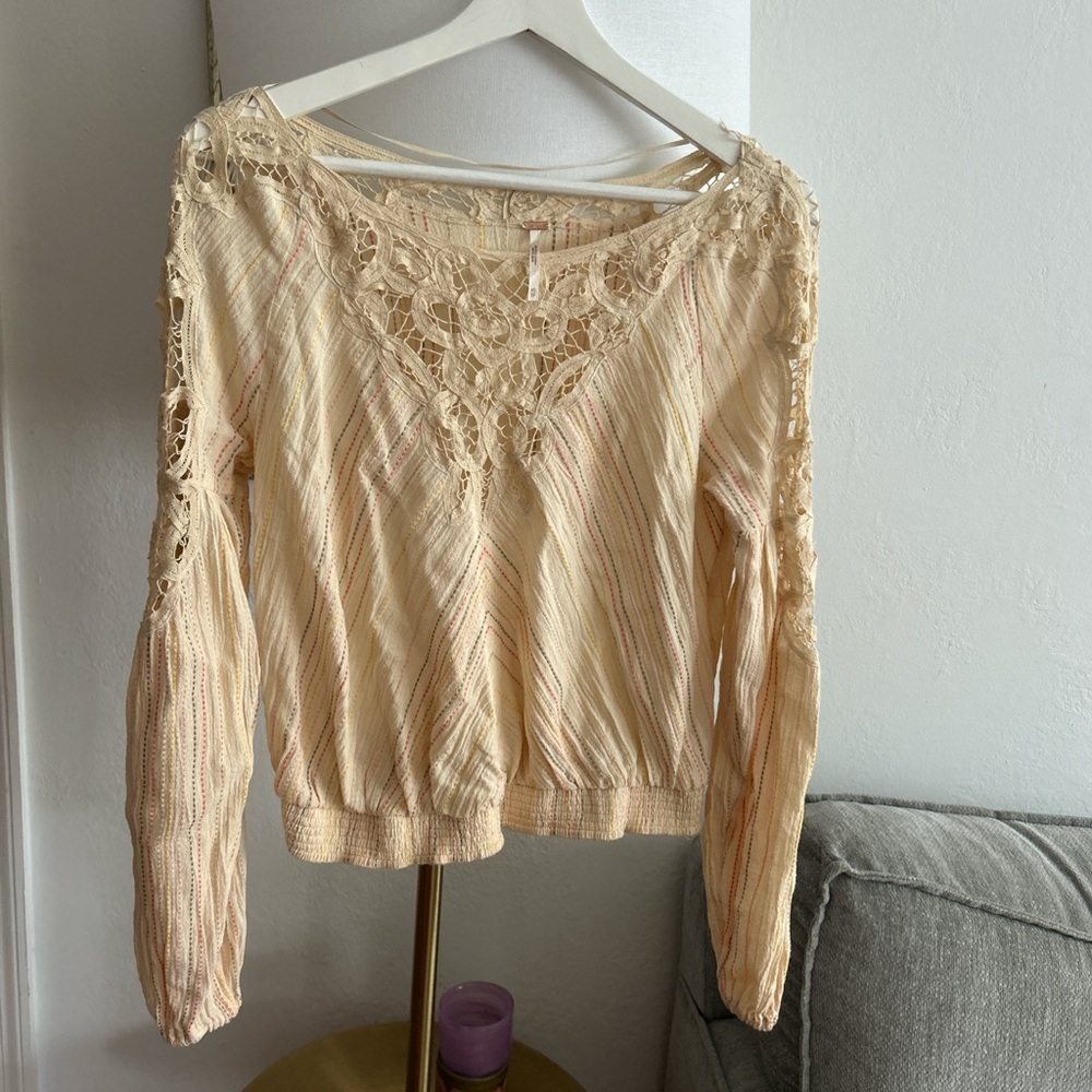 Free People Boho Crochet Cottagecore Top Blouse Size XS - Picture 3 of 12
